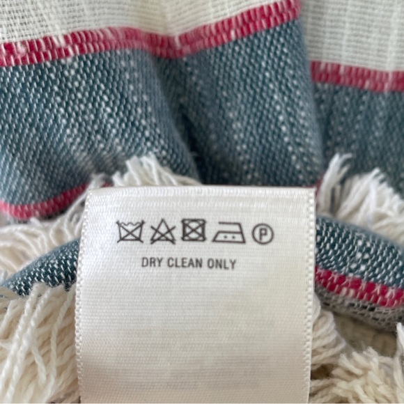 Anthropologie Holding Horses Stripe Cream Blue Fringe Shift Dress Size 4 - Picture 13 of 14